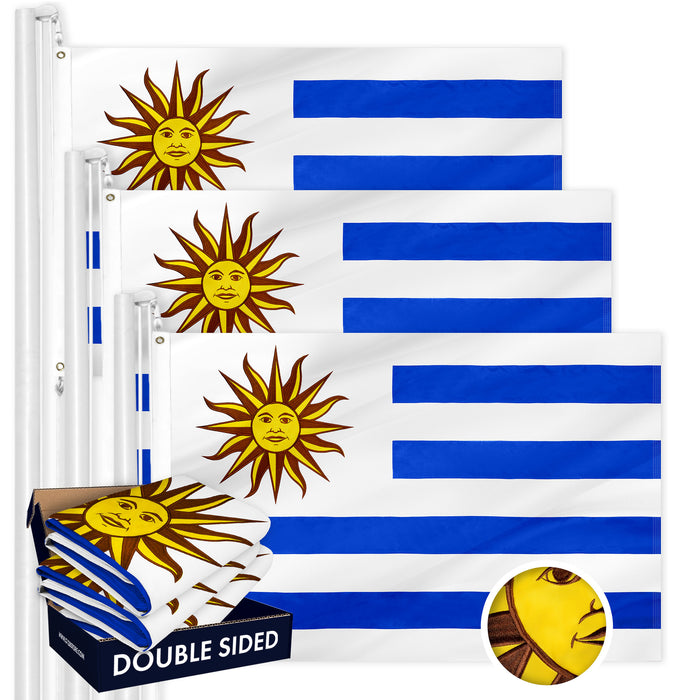 Uruguay Uruguayan Flag 3x5 Ft 3-Pack Double-sided Embroidered Polyester By G128