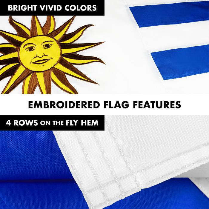 G128 Combo Pack: 6 Ft Tangle Free Aluminum Spinning Flagpole (Black) & Uruguay Uruguayan Flag 3x5 Ft, Double ToughWeave Series Double Sided Embroidered 210D Polyester | Pole with Flag Included
