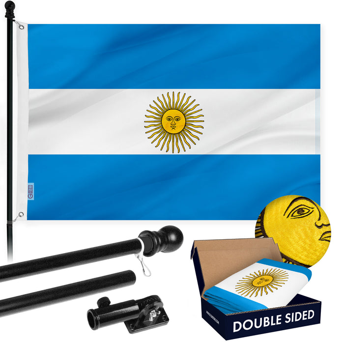 G128 Combo Pack: 6 Ft Tangle Free Aluminum Spinning Flagpole (Black) & Argentina Argentinian Flag 3x5 Ft, Double ToughWeave Series Double Sided Embroidered 210D Polyester | Pole with Flag Included
