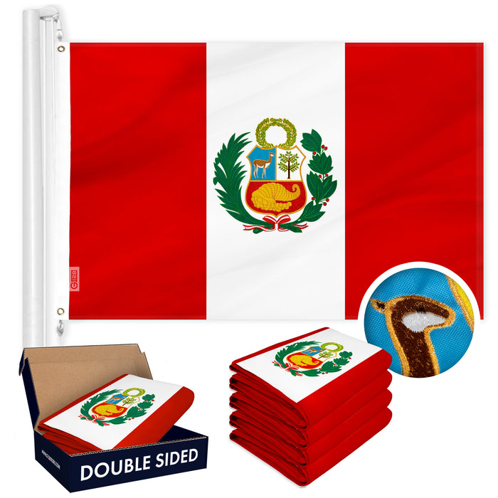 Peru Peruvian Flag 3x5 Ft 5-Pack Double-sided Embroidered Polyester By G128