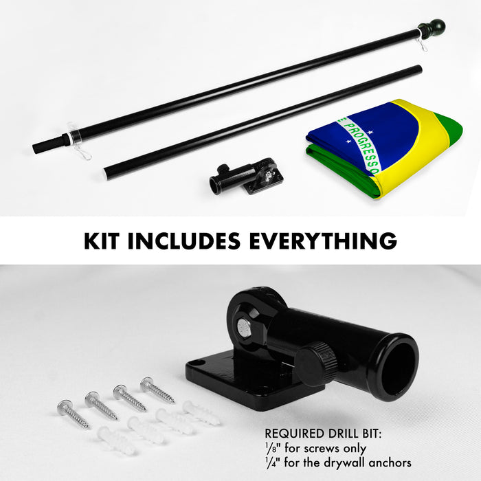 G128 Combo Pack: 6 Ft Tangle Free Aluminum Spinning Flagpole (Black) & Brazil Brazilian Flag 3x5 Ft, Double ToughWeave Series Double Sided Embroidered 210D Polyester | Pole with Flag Included