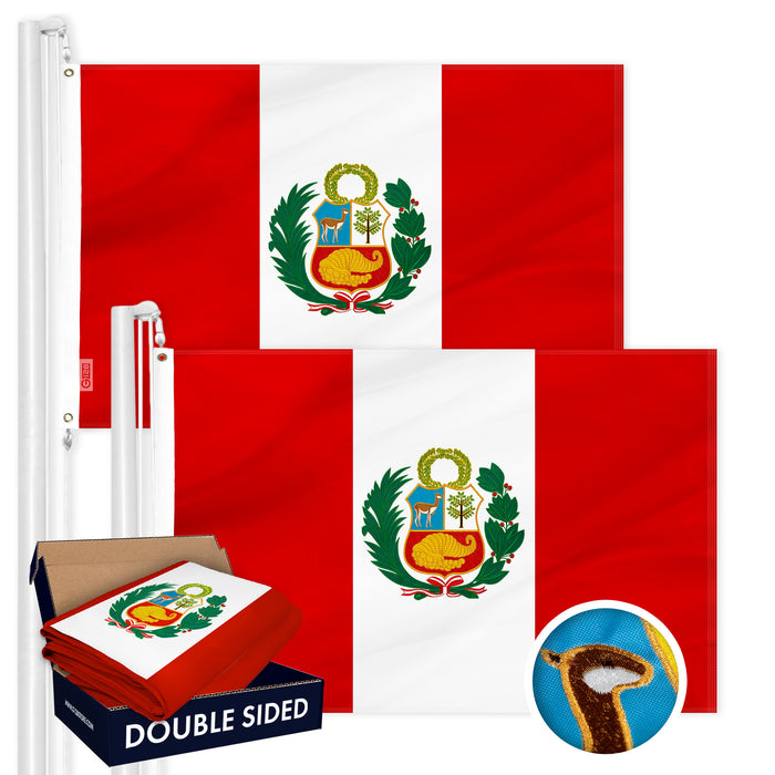 Peru Peruvian Flag 3x5 Ft 2-Pack Double-sided Embroidered Polyester By G128