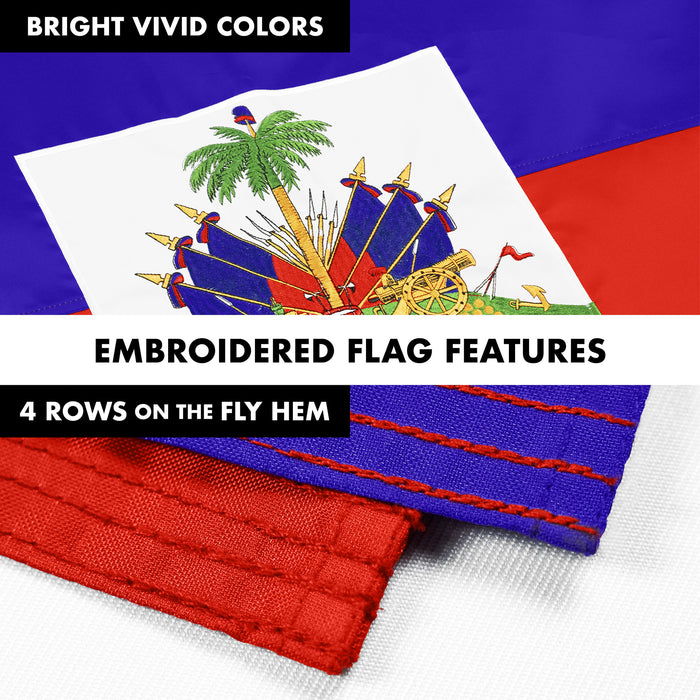 G128 Combo Pack: Flag Pole 6 FT Silver Tangle Free & Haiti Haitian Flag 3x5 FT Double Sided Embroidered 210D Polyester