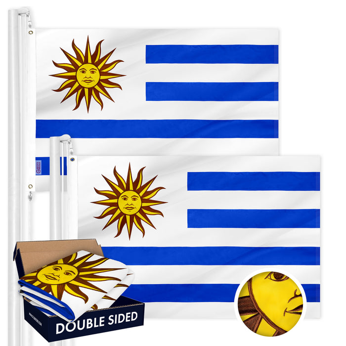 Uruguay Uruguayan Flag 3x5 Ft 2-Pack Double-sided Embroidered Polyester By G128