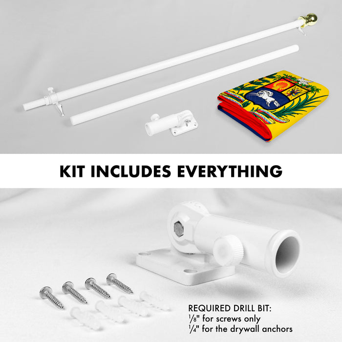 G128 Combo Pack: 6 Ft Tangle Free Aluminum Spinning Flagpole (White) & Venezuela Venezuelan Flag 3x5 Ft, Double ToughWeave Series Double Sided Embroidered 210D Polyester | Pole with Flag Included