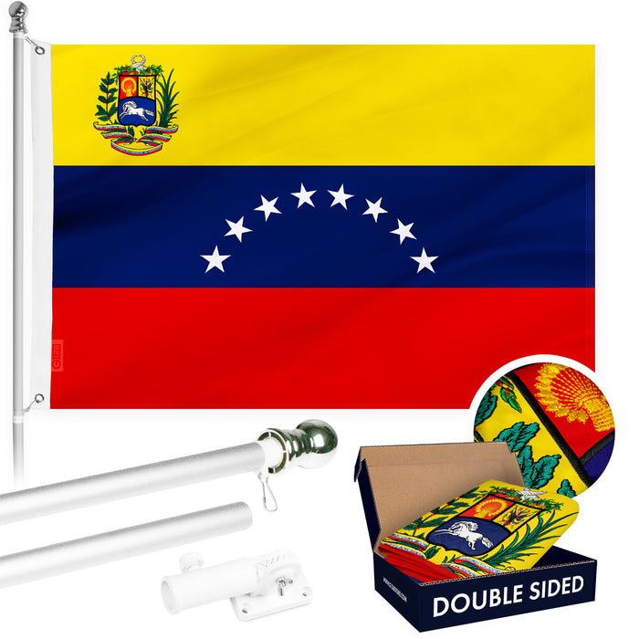 G128 Combo Pack: 6 Ft Tangle Free Aluminum Spinning Flagpole (Silver) & Venezuela Venezuelan Flag 3x5 Ft, Double ToughWeave Series Double Sided Embroidered 210D Polyester | Pole with Flag Included