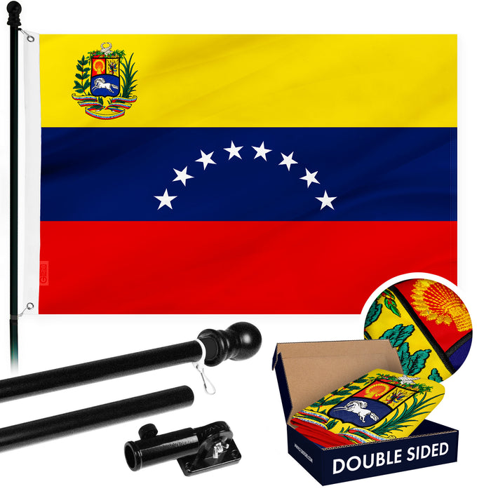 G128 Combo Pack: 6 Ft Tangle Free Aluminum Spinning Flagpole (Black) & Venezuela Venezuelan Flag 3x5 Ft, Double ToughWeave Series Double Sided Embroidered 210D Polyester | Pole with Flag Included