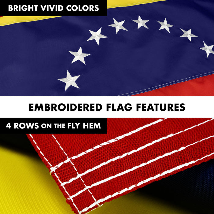 G128 Combo Pack: 6 Ft Tangle Free Aluminum Spinning Flagpole (Black) & Venezuela Venezuelan Flag 3x5 Ft, Double ToughWeave Series Double Sided Embroidered 210D Polyester | Pole with Flag Included