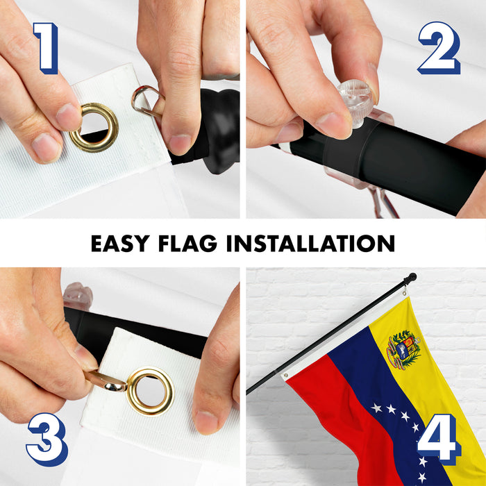 G128 Combo Pack: 6 Ft Tangle Free Aluminum Spinning Flagpole (Black) & Venezuela Venezuelan Flag 3x5 Ft, Double ToughWeave Series Double Sided Embroidered 210D Polyester | Pole with Flag Included