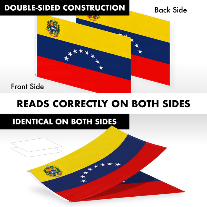 G128 Combo Pack: 6 Ft Tangle Free Aluminum Spinning Flagpole (White) & Venezuela Venezuelan Flag 3x5 Ft, Double ToughWeave Series Double Sided Embroidered 210D Polyester | Pole with Flag Included