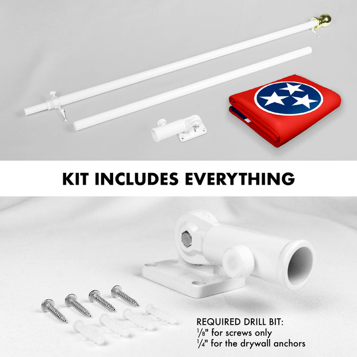 G128 Combo Pack: 6 Feet Tangle Free Spinning Flagpole (White) Tennessee TN State Flag 3x5 ft Printed 150D Brass Grommets (Flag Included) Aluminum Flag Pole