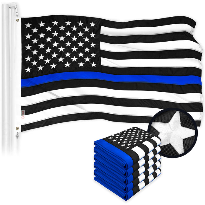 G128 5 Pack: Thin Blue Line Flag | 20x30 In | ToughWeave Series Embroidered 300D Polyester | Duty and Honor Flag, Embroidered Design, Indoor/Outdoor, Brass Grommets