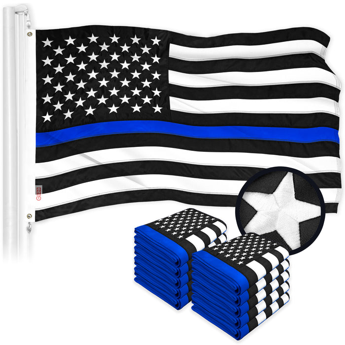 Thin Blue Line State Flag 2x3FT 10-Pack Embroidered Polyester By G128