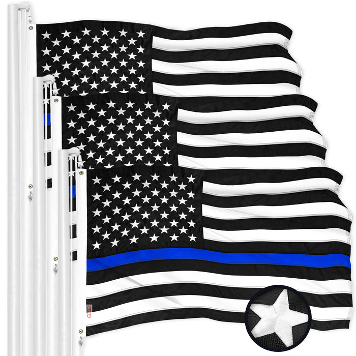 Thin Blue Line State Flag 3x5 Ft 3-Pack Embroidered Polyester By G128