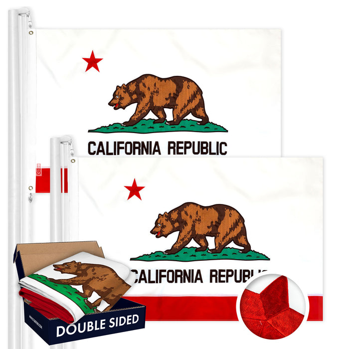 G128 2 PACK: California State Flag 4x6 Ft Double Sided Embroidered 210D Indoor/Outdoor, Brass Grommets, Heavy Duty Polyester, 3-ply