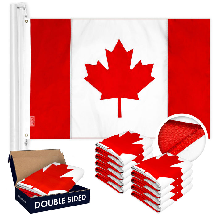 G128 10-Pack: Canada Canadian Flag 4x6 FT Double Sided Embroidered 210D Heavy Duty Polyester - Indoor/Outdoor, Vibrant Colors, Brass Grommets, 3-ply