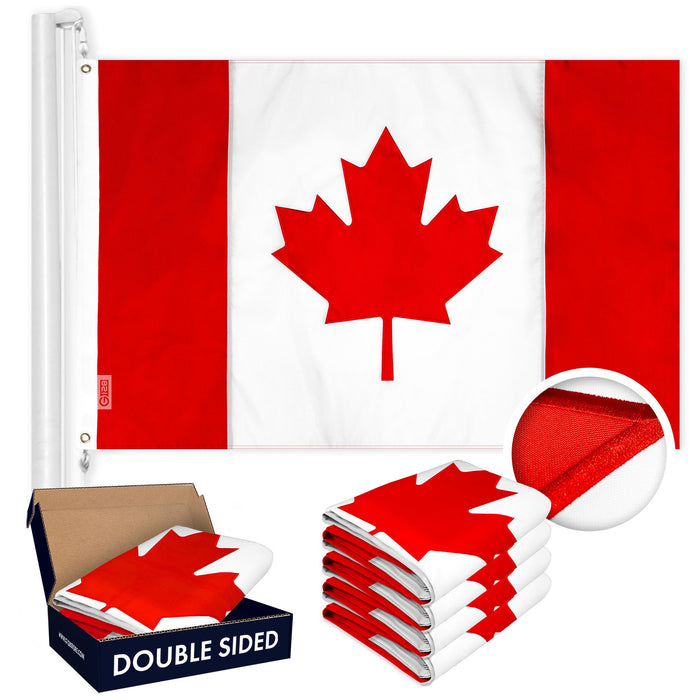 G128 5 Pack: Canada Canadian Flag | 2.5x4 Ft | Double ToughWeave Series Double Sided Embroidered 210D Polyester | Country Flag, Embroidered Design, Indoor/Outdoor, Brass Grommets, Heavy Duty, 3-ply