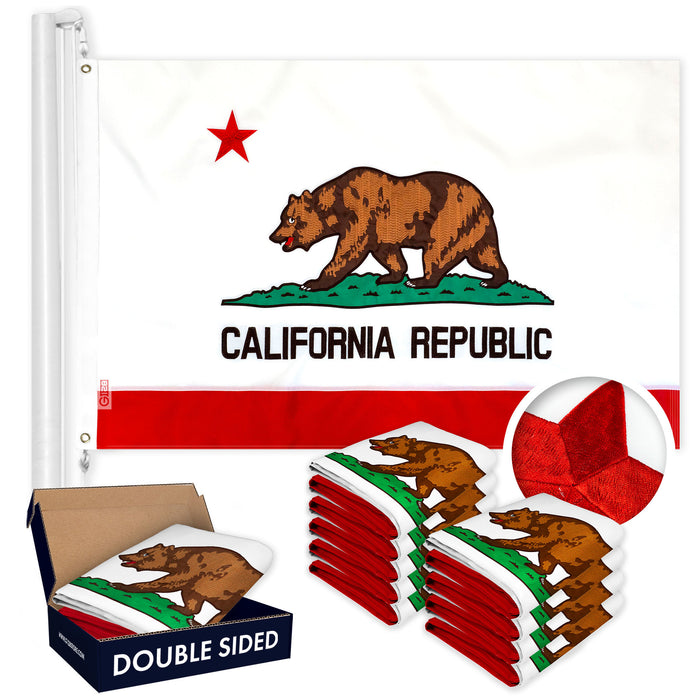 G128 10 PACK: California State Flag 4x6 Ft Double Sided Embroidered 210D Indoor/Outdoor, Brass Grommets, Heavy Duty Polyester, 3-ply