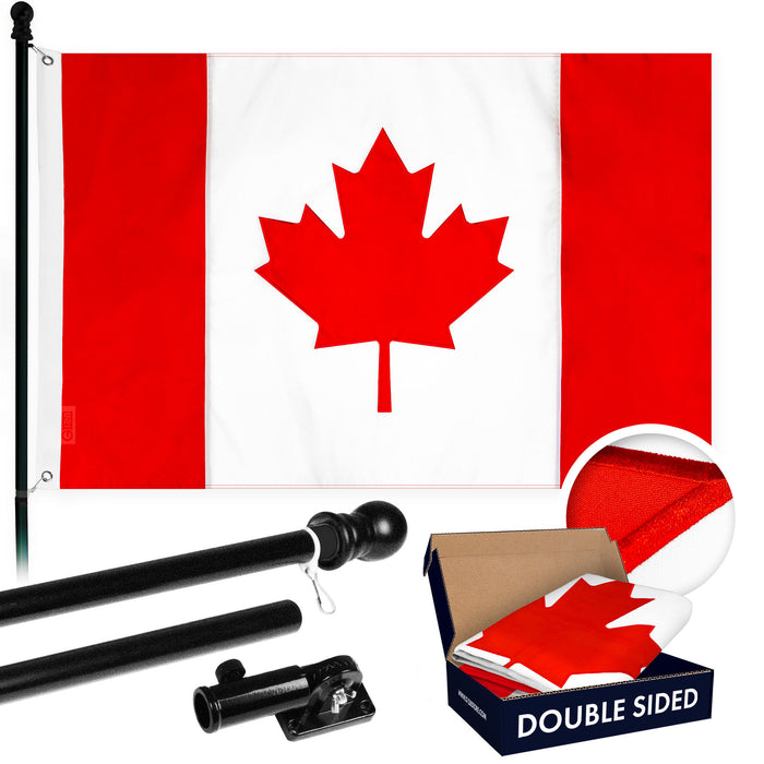 G128 Combo Pack: 5 Ft Tangle Free Aluminum Spinning Flagpole (Black) & Canada Canadian Flag 2.5x4 Ft, Double ToughWeave Series Double Sided Embroidered 210D Polyester | Pole with Flag Included