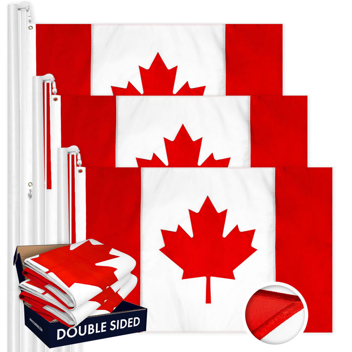 G128 3 Pack: Canada Canadian Flag | 2.5x4 Ft | Double ToughWeave Series Double Sided Embroidered 210D Polyester | Country Flag, Embroidered Design, Indoor/Outdoor, Brass Grommets, Heavy Duty, 3-ply