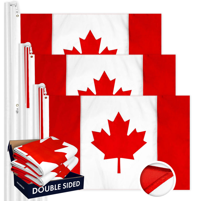 G128 3-Pack: Canada Canadian Flag 2x3 FT Double Sided Embroidered 210D Heavy Duty Polyester - Indoor/Outdoor, Vibrant Colors, Brass Grommets, 3-ply