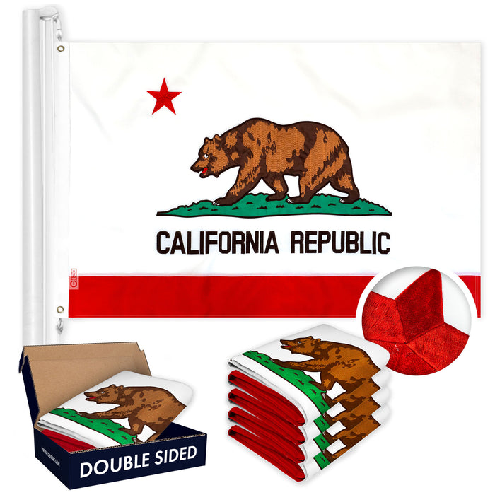 California CA State Flag 3x5 Ft 5-Pack Double-sided Embroidered Polyester By G128