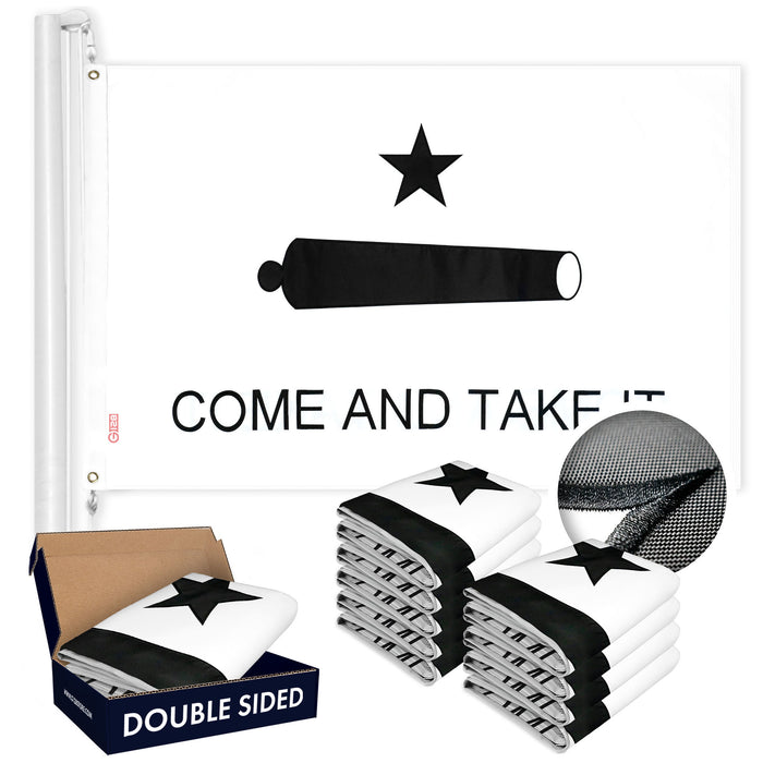 G128 10-Pack: Come and Take It Flag 4x6 FT Double Sided Embroidered 210D Heavy Duty Polyester - Indoor/Outdoor, Vibrant Colors, Brass Grommets, 3-ply