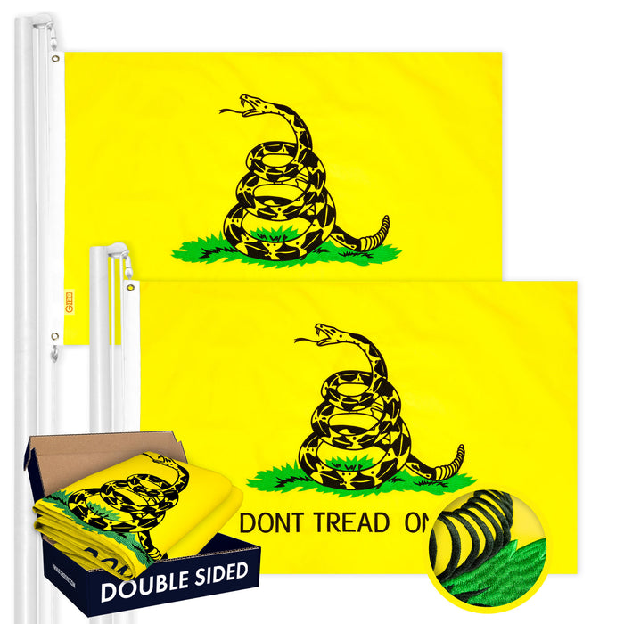 G128 2 Pack: Gadsden Don't Tread On Me Flag | 16x24 In | Double ToughWeave Series Double Sided Embroidered 210D | Historical Flag, Embroidered Design, Indoor/Outdoor, Brass Grommets, Heavy Duty, 3-ply