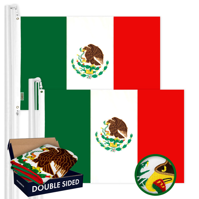 G128 2 Pack: Mexico Mexican Flag | 2.5x4 Ft | Double ToughWeave Series Double Sided Embroidered 210D Polyester | Country Flag, Embroidered Design, Indoor/Outdoor, Brass Grommets, Heavy Duty, 3-ply