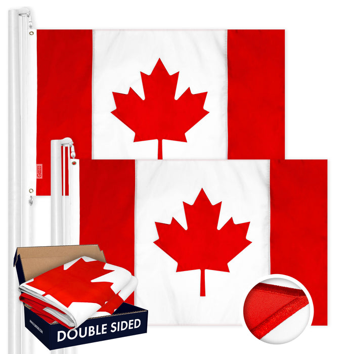 G128 2-Pack: Canada Canadian Flag 4x6 FT Double Sided Embroidered 210D Heavy Duty Polyester - Indoor/Outdoor, Vibrant Colors, Brass Grommets, 3-ply