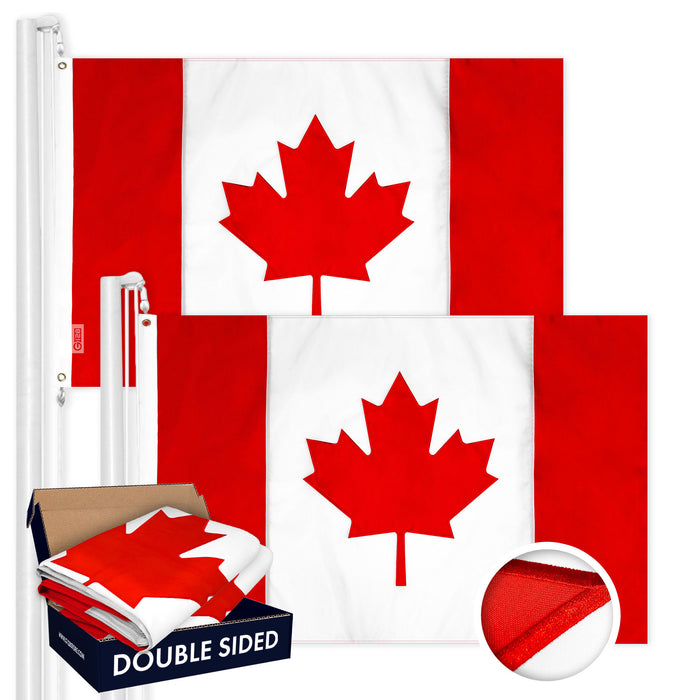 G128 2 Pack: Canada Canadian Flag | 2.5x4 Ft | Double ToughWeave Series Double Sided Embroidered 210D Polyester | Country Flag, Embroidered Design, Indoor/Outdoor, Brass Grommets, Heavy Duty, 3-ply