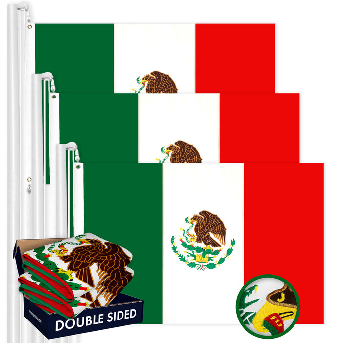 Mexico Mexican Flag 2x3FT 3-Pack Double-sided Embroidered Polyester By G128