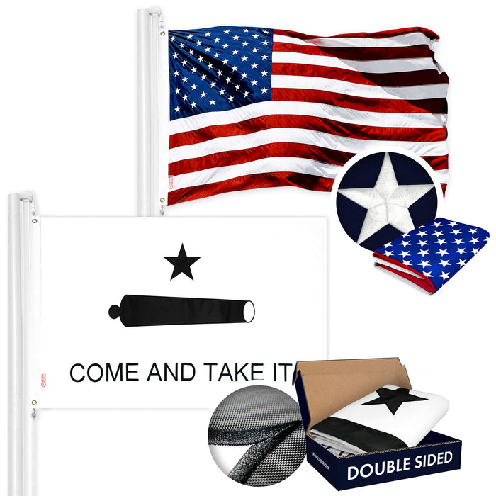 G128 Combo Pack: USA American Flag & Come and Take It Flag 4x6 FT Double Sided Embroidered Indoor/Outdoor, Vibrant Colors, Brass Grommets, Quality Polyester