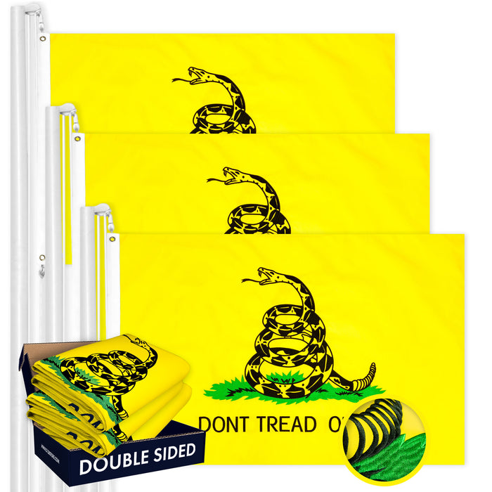 Gadsden Don't Tread on Me Flag 3x5 Ft 3-Pack Double-sided Embroidered Polyester By G128