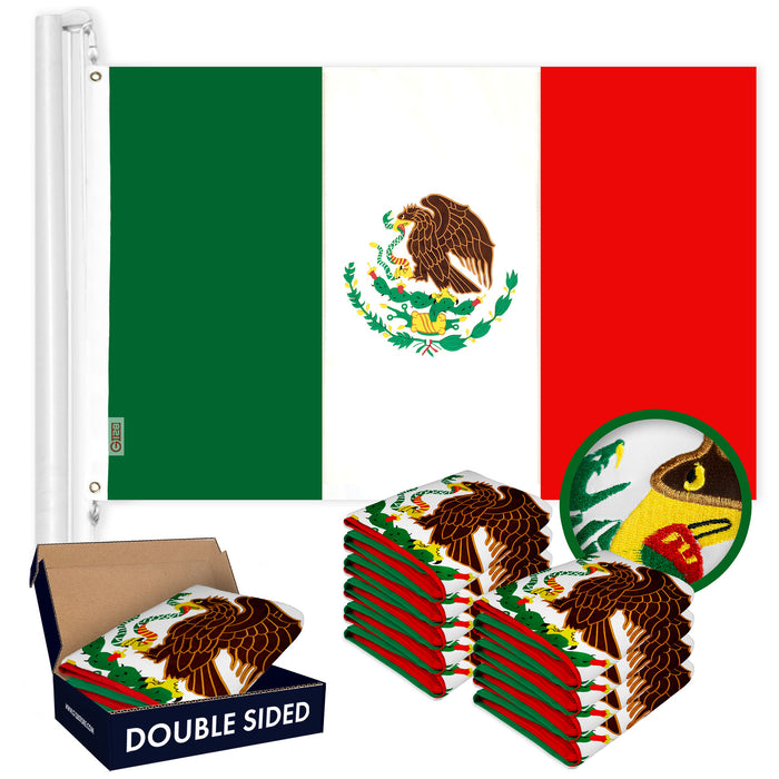 G128 10 Pack: Mexico Mexican Flag | 2.5x4 Ft | Double ToughWeave Series Double Sided Embroidered 210D Polyester | Country Flag, Embroidered Design, Indoor/Outdoor, Brass Grommets, Heavy Duty, 3-ply