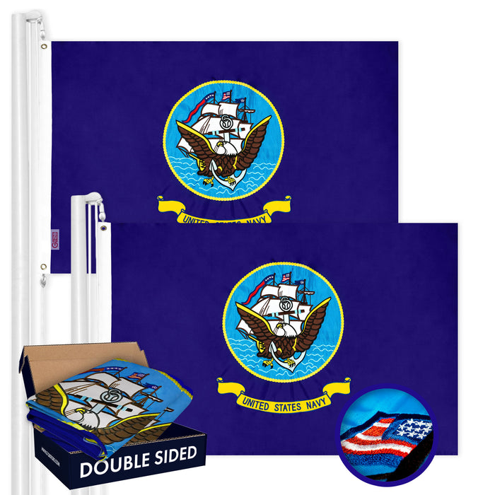 US Navy BOAT Flag 3x5 Ft 2-Pack Double-sided Embroidered Polyester By G128