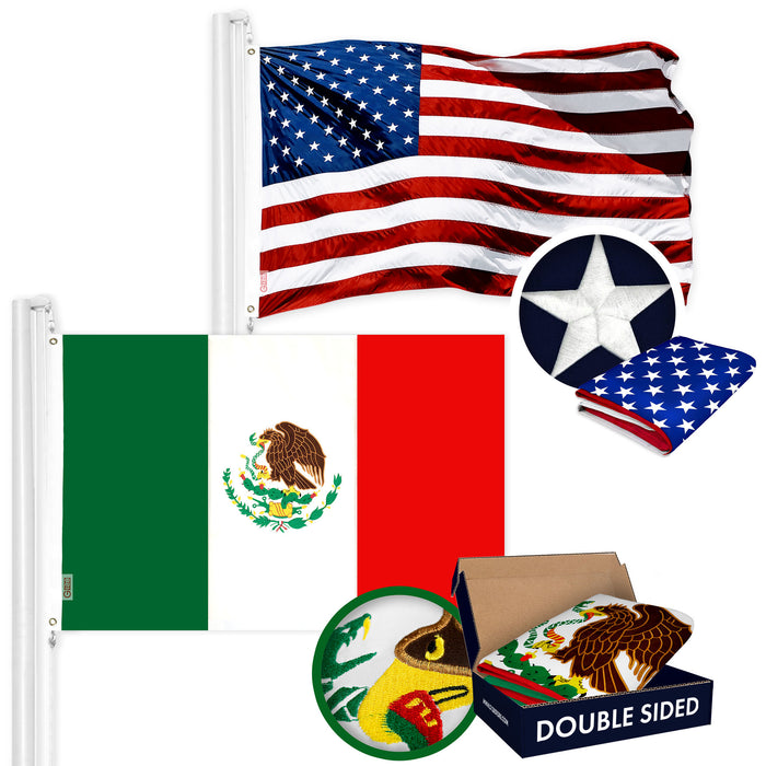 G128 Combo Pack: American USA Flag ToughWeave Series 4x6 Ft Single Sided & Mexico Mexican Flag Double Sided 4x6 Ft Double ToughWeave Series | Both Embroidered Polyester, Brass Grommets