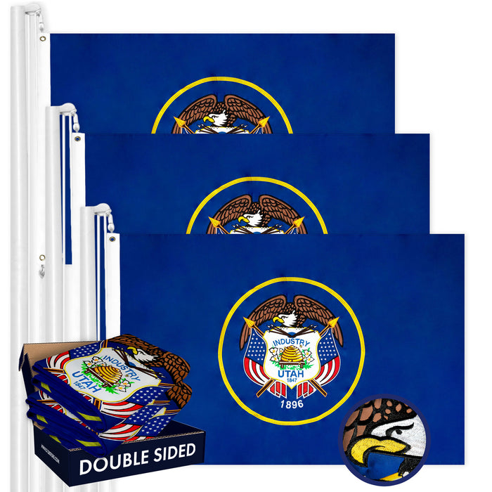 Utah UT State Flag 3x5 Ft 3-Pack Double-sided Embroidered Polyester By G128