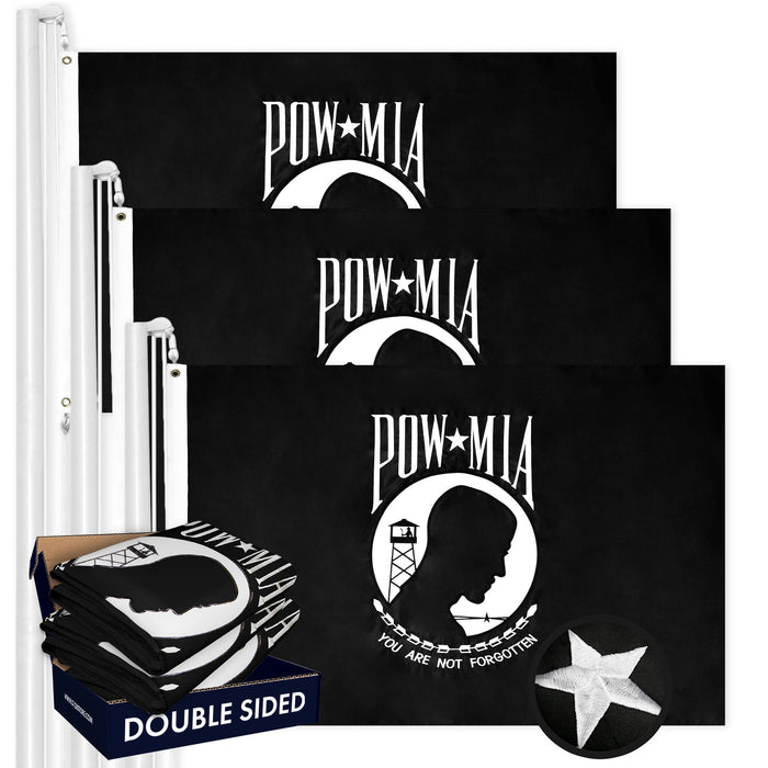 POW MIA Flag 4x6FT 3-Pack Double-sided Embroidered Polyester By G128
