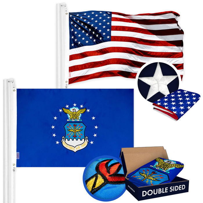 G128 Combo Pack: American USA Flag ToughWeave Series 3x5 Ft Single Sided & US Air Force Flag Double Sided 3x5 Ft Double ToughWeave Series | Both Embroidered Polyester, Brass Grommets