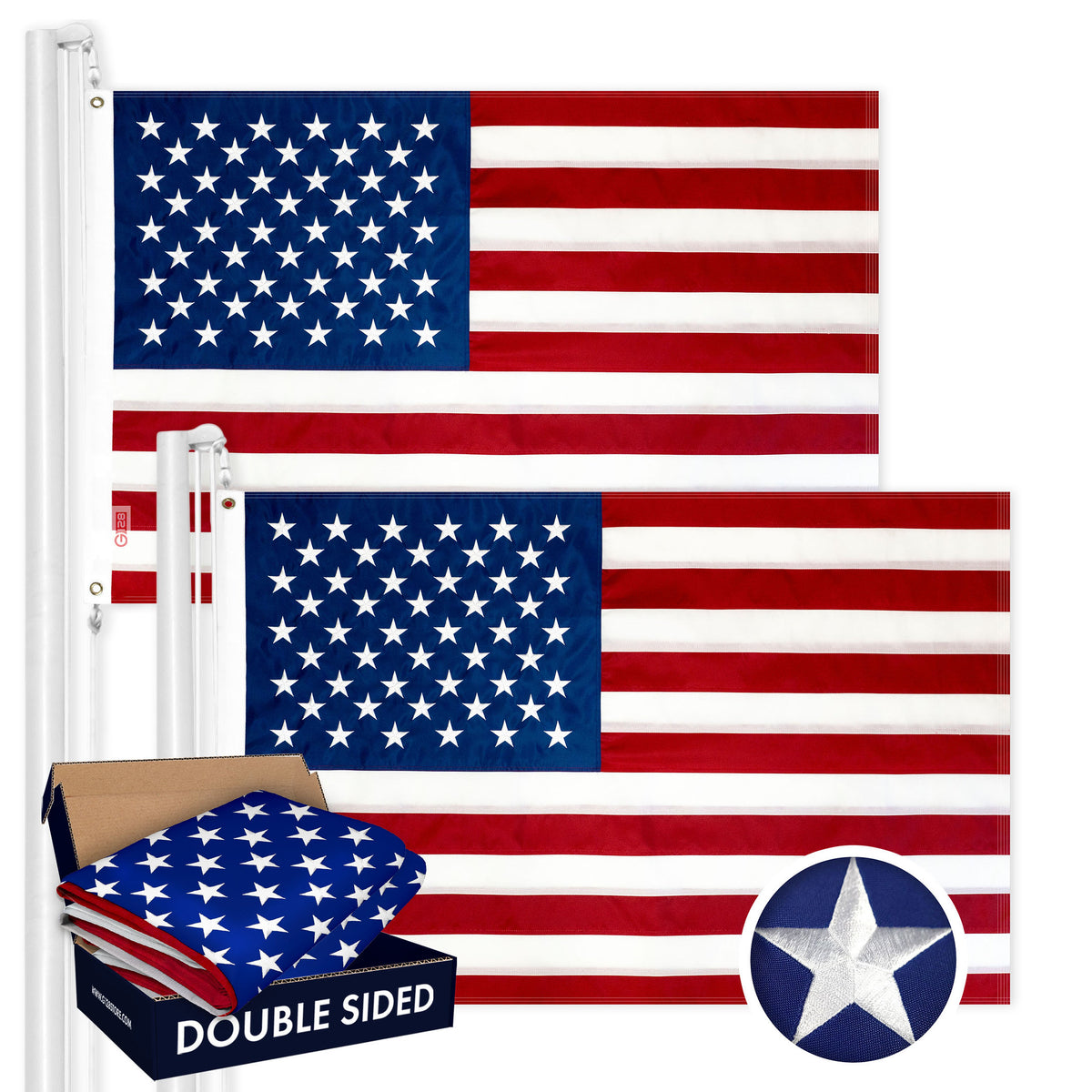 USA 3x5 Ft 2-Pack Double-sided Embroidered Polyester By G128