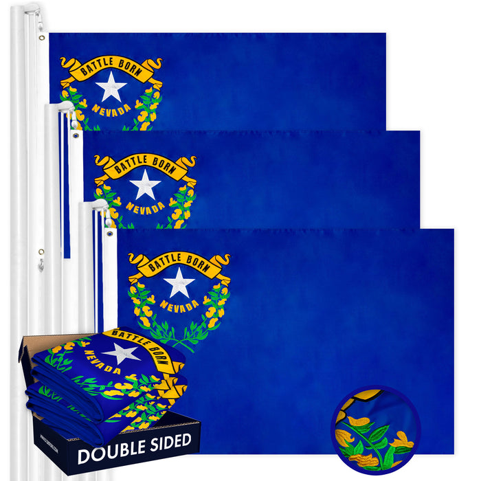 Nevada NV State Flag 3x5 Ft 3-Pack Double-sided Embroidered Polyester By G128