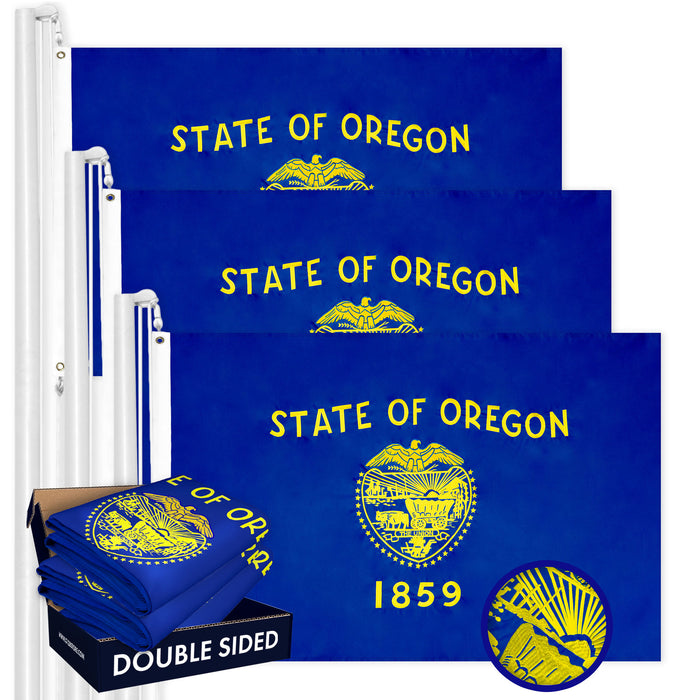 Oregon OR State Flag 3x5 Ft 3-Pack Double-sided Embroidered Polyester By G128