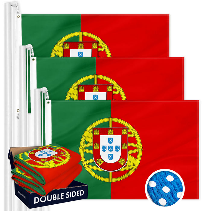 Portugal Portuguese Flag 3x5 Ft 3-Pack Double-sided Embroidered Polyester By G128