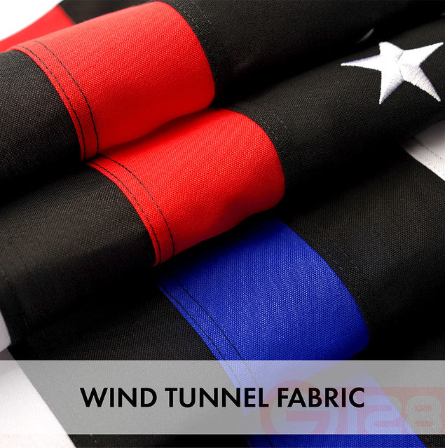 G128 - Thin Blue Line Police & Thin Red Line Firefighter Heavy Duty 220GSM Tough Spun Polyester Embroidered 4x6ft US American Flag Brass Grommets Honoring Law Enforcement Officers First Responder