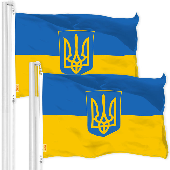Ukraine Ukrainian Coat of Arms Flag 3x5 Ft 2-Pack Printed 150D Polyester Kyiv Kiev