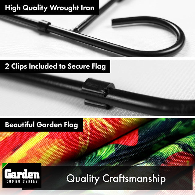 G128 Combo Pack: Garden Flag Stand Black 36x16 Inch & Garden Flag Autumn Greetings Large Maple Leaf 12x18 Inch