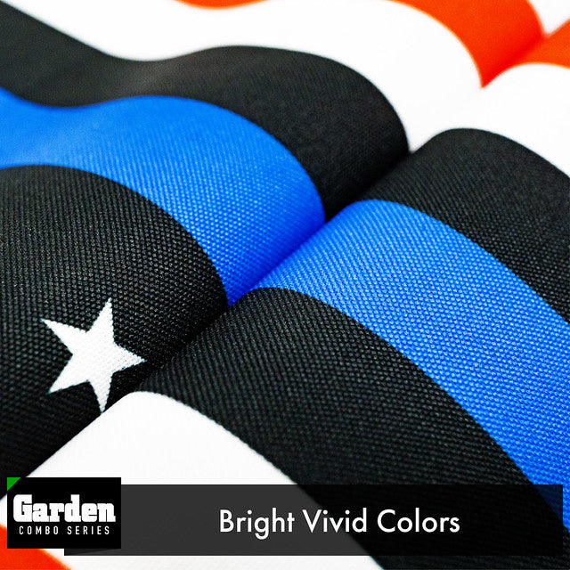 G128 Combo Pack: Garden Flag Stand Black 36x16 Inch & Garden Flag Blue Lives Matter 12x18 Inch