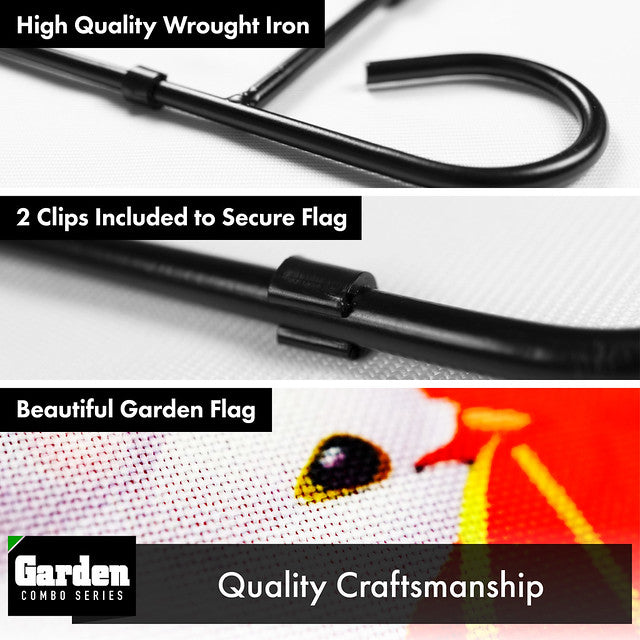 G128 Combo Pack: Garden Flag Stand Black 36x16 Inch & Garden Flag Happy Valentine's Day Doves 12x18 Inch
