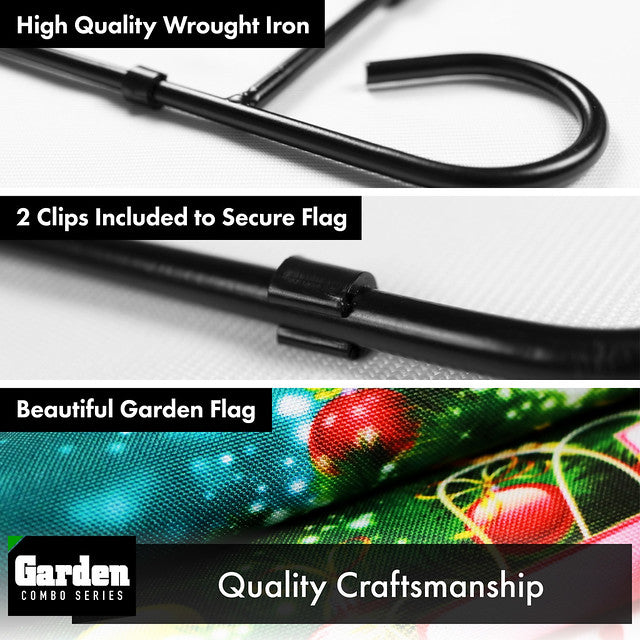 G128 Combo Pack: Garden Flag Stand Black 36x16 Inch & Garden Flag Merry Christmas Tree with Gifts 12x18 Inch
